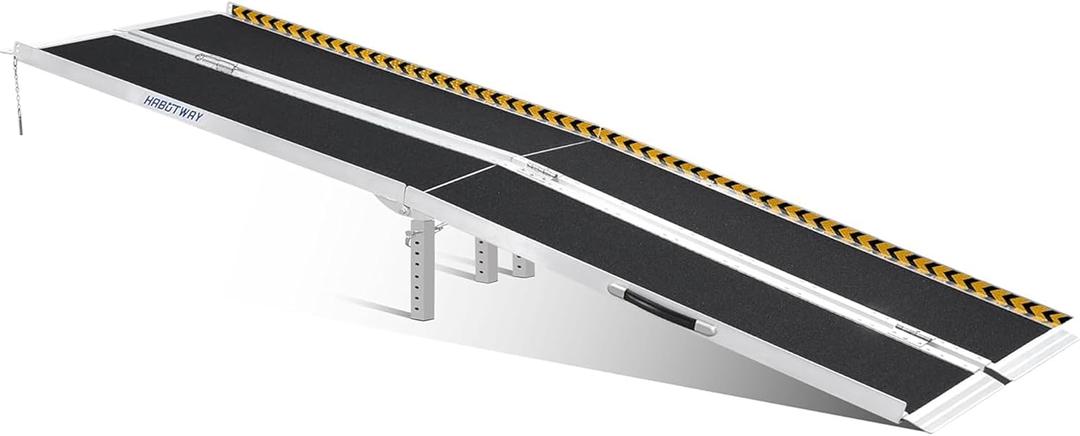HABUTWAY 8ft Wheelchair Ramp, Portable Wheelchair Ramp with Support Legs, Double Non-Skid Ramps Hold Up to 800Lbs, Threshold Ramps for Home,Stairs, Curbs,Steps,Doorway (8FT Using height 8-24")