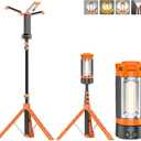 12000mAh Camping Light with Stand, Rechargeable Work Light, 10000 Lumen Dimmable Cordless Work Light with 3 LED Lamp Heads, Magnetic Emergency Flashlight with 79" Detachable Tripod