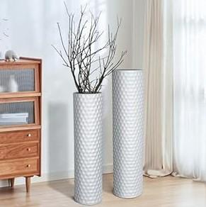 Tall Black Floor Vase: 27.7 Inch Extra Large Decorative Vases for Living Room Modern Tall Vases for Floor with Hammered Honeycomb Big Metal Standing Vase for Corner Office Home Set of 2