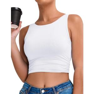 BMJL Women's Sports Bras High Neck Longline Removable Padded Yoga Workout Crop Tank Top with Built in Pads 2025 (X-Large, White009)