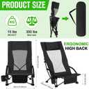 Spiareal 2 Pack High Back Chair for Adults with Headrest Cup Holder Carry Bag Portable Backpack Folding Beach Chair 300lbs Heavy Duty Lightweight High Back for Picnic Camping Fishing(Black)