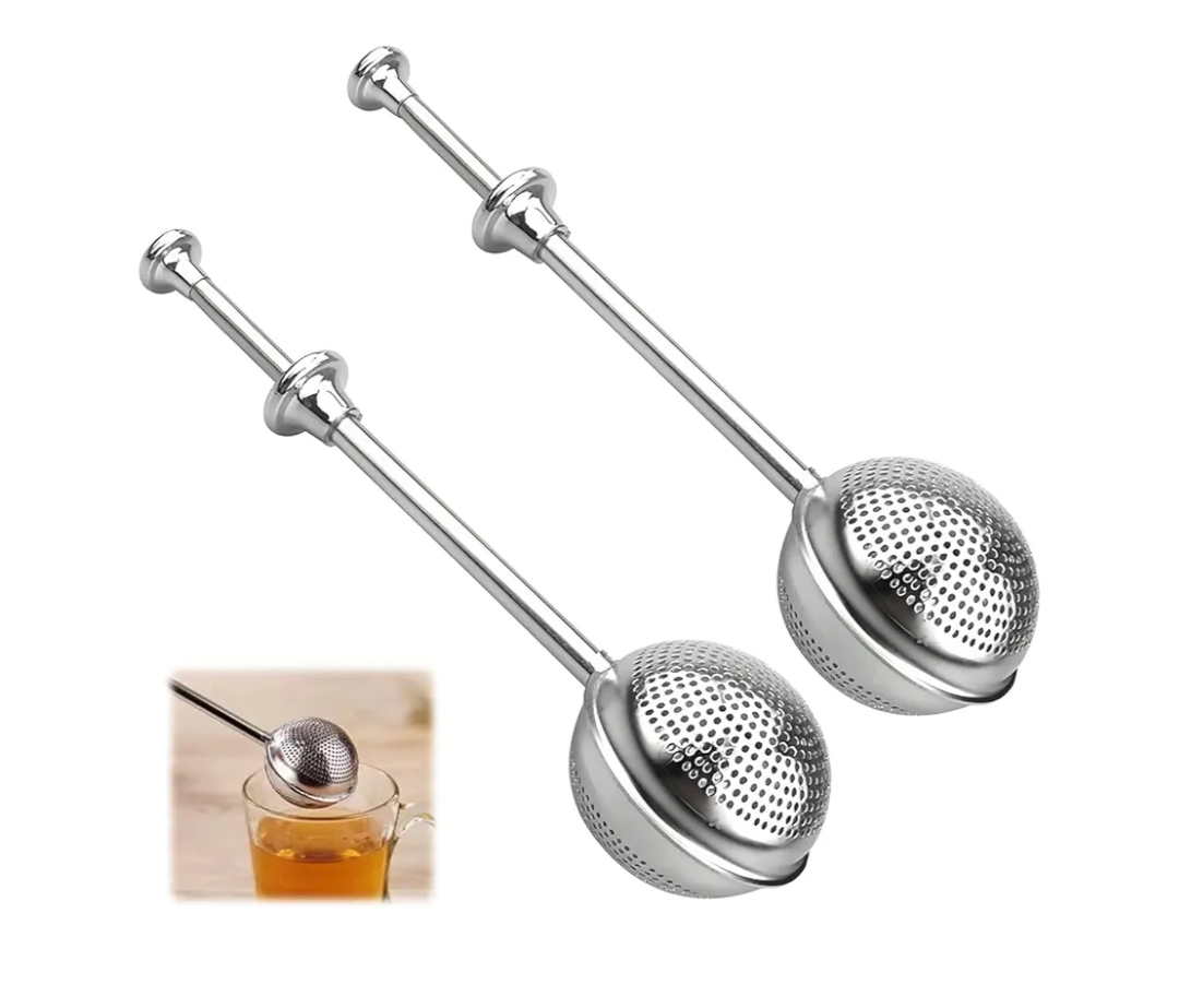 2Pcs Stainless Steel Tea Strainer Tea Infuser for Loose Leaf Tea,Tea Diffusers Fine Mesh Tea Ball Tea Accessories, Baking Supplies Baker's Dusting Wand Sugar Shaker Duster Flour Duster (Full Mesh)
