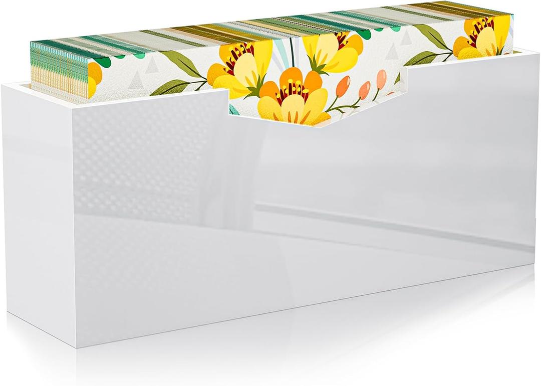 HELPLEX White Acrylic Guest Towel & Napkin Holder - Waterproof Splash-Proof Vertical Design for Bathroom, Kitchen, Dining Table - Home Hotel Office Organizer (1-Pack)