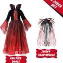 Royal Vampire Costume for Girls Deluxe Set Halloween Gothic Vampiress Queen Dress Up Party (7-9 Years, Black)