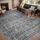 MontVoo-Vintage Area Rug 6X9 Grey Rugs for Living Room-Soft Distressed Printed Rugs for Bedroom-Non Slip Carpet-Machine Washable Rug for Dining Room Living Room Bedside Office (6' x 9', Darkgrey)