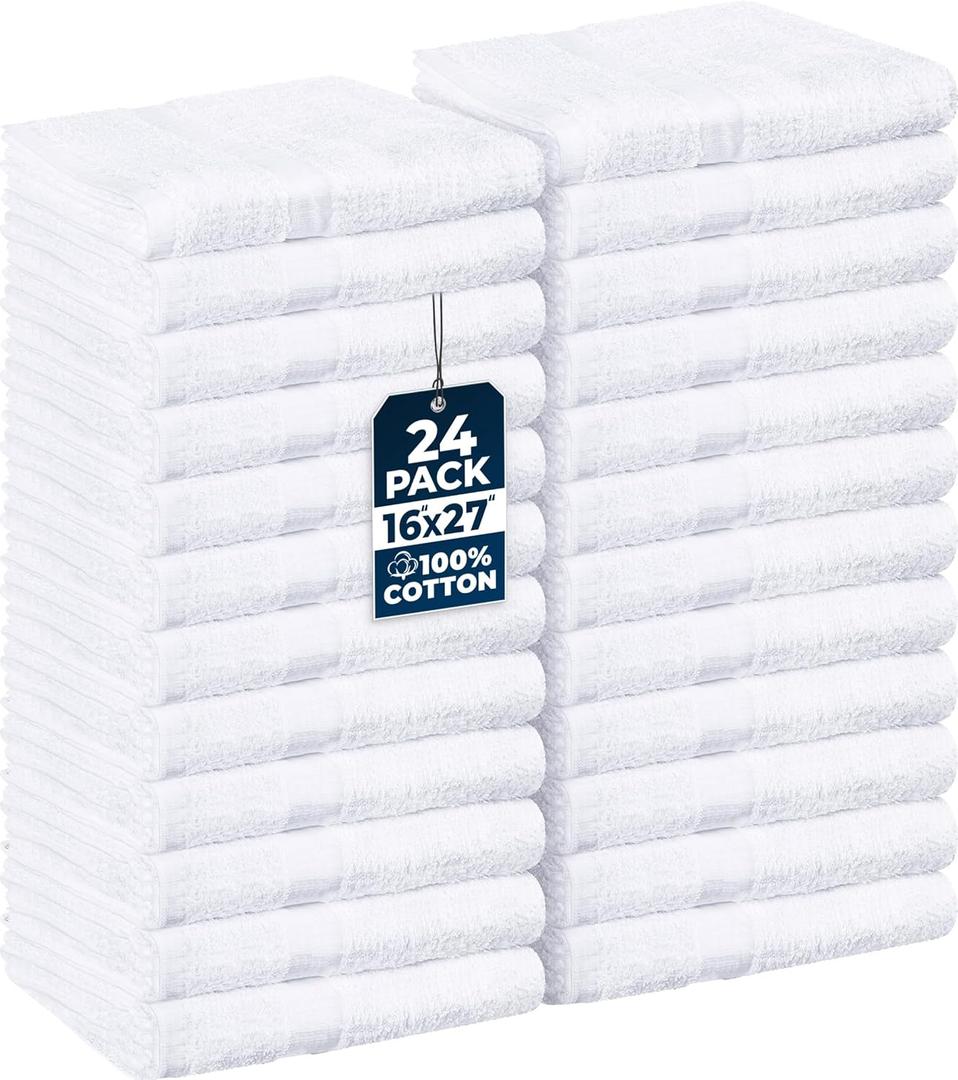 Utopia Towels, Salon Towel, Pack of 24, 16 by 27 Inches, Highly Absorbent Cotton Towels for Hand, Gym, Beauty, Spa, and Home Hair Care, White