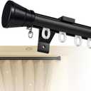 Single Curtain Track for Windows, 3.2m(10.5ft) Wall Mounted Heavy Duty Decorative Curtain rail with End Caps, Aluminum Brackets, Silent Wheels Easy to Install for Bedroom Living Room（Black）