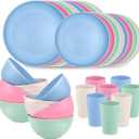 Supernal Wheat Straw Dinnerware, Wheat Straw Plates and Bowls Sets Dishwasher Safe, Unbreakable Light Weight Plate Service For 8, Reusable Plastic Plate, Include 16pcs Plates, 8pcs Bowls, 8pcs Cups