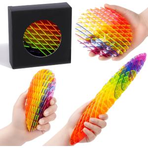 Fidget Worm Toy - Fidget Toys Adults | Quiet Fidget Sensory Toys for Adults & Teens | Desk Fidgets for Adult | Anxiety Stress Relief Toy |Toys for Autistic Kids Ages 3-5 5-7 8-10 8-12(Rainbow, Big) (Large)