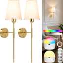 25.6 inch Battery Operated Wall Sconces Set of 2, Wireless Wall Lights with Rechargeable Bulbs & Remote, 15 Colors & Dimmable, Battery Powered Wall Lights for Bedroom, Living Room, Hallway (Glod)