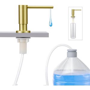 Kitchen Sink Soap Dispenser with 17 OZ Bottle and 40" Extension Tube Kit, Stainless Steel Built-in Soap Dispenser for Kitchen Sink or Countertop, in or Under Sink Installation, Brushed Gold