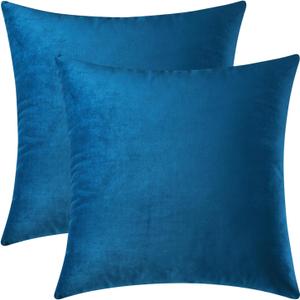Mixhug Set of 2 Cozy Velvet Square Decorative Throw Pillow Covers for Couch and Bed, Blue, 18 x 18 Inches