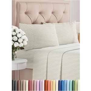 Queen Size 4 Piece Sheet Set - Comfy Breathable & Cooling Bed Sheets Set - Hotel Luxury Bedding for Women, Men, Kids, Teens, Boys & Girls - Deep Pockets and Wrinkle Free - Oeko-Tex - Beige Stripes 2