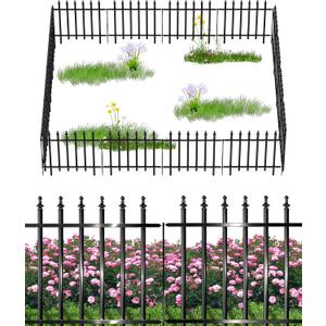 12-Panel Wrought Iron Garden Fence, 24in H x 24ft L, Thickened Hollow Iron Tubes, Multi-Purpose Metal Fence for Dogs, Gardens & Patio