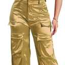 Womens High Waisted Satin Cargo Pants Loose Fit Wide Leg Trousers with Pockets Trendy Outfit (XX-Large, 05 Light Gold)