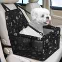 PetsHome Dog Car Seat, Foldable Dog Car Booster Seat Waterproof Breathable Oxford Travel Bag for Small to Medium Dogs, Puppies, and Pets-Pattern Black
