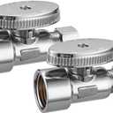 2 Pack Brass 1/2 Inch FIP x 3/8 Inch OD Compression Quarter Turn Straight Water Angle Stop Valve Shut Off