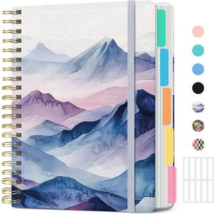 Large Spiral Lined Notebooks for Work With Removable Dividers & Tabs, 8.5"x11" Hardcover 5 Subject Notebook for Note Taking & Organizer, A4 College Ruled Journal for Women & Writing, Distant Peaks, 280 Pages