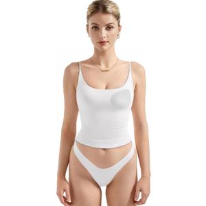 SUUKSESS Women Padded Scoop Neck Tank Tops Double Line Going Out Basic Camisole Top (White, XS)