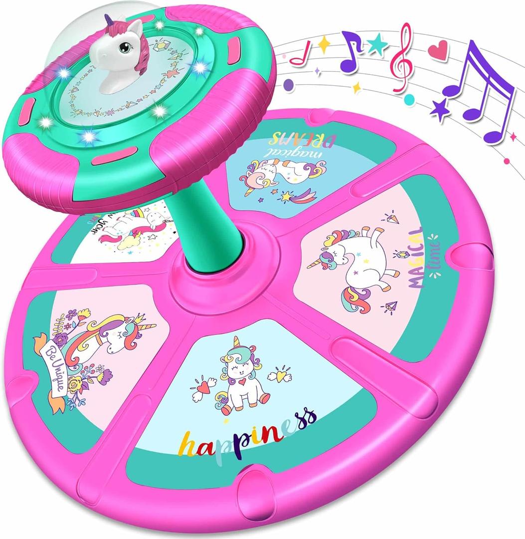 Unicorn Sit and Spin Toy for Toddlers Girls Ages 1-3 2-4, Birthday Gift for 2 3 4 Years Old Girl, 360 Spin Seat Kids Indoor Interactive Sensory Toy with LED & Music