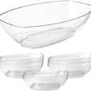 12 Pack Clear Oval Plastic Serving Bowls (64 Oz) - Disposable Dishes, Taco Bar Serve Set, Chip Bowls for Parties, Snack/Salad Containers, Prestee Candy/Party Bowl for Serving Food