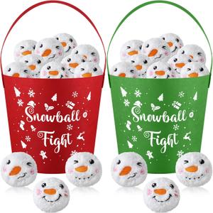 Sadnyy 48 Pcs Christmas Snowball Fun Set 2.8 Inch Realistic Smile Plush Fake Snowball with 2 Cute for Adults Indoor Outdoor Winter Party (Snowflake)