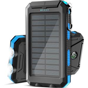 Solar Charger, 38800mAh Solar Power Bank, Waterproof External Backup Battery Power Pack with USB C Input/Output/LED Flashlights Compatible with iPhone, Samsung, iPad, Suitable for Outdoor, Camping (Turquoise)