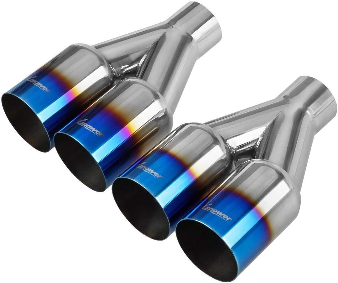 Upower Dual Exhaust Tip 2.5 Inch Inlet 3.5 Inch Outlet 2.5" to 3.5" Diesel Exhaust Tailpipe Blue Burnt 304 Polished Stainless Steel 10.5" Long Weld-on Exhaust Tail Pipe Pack of 2