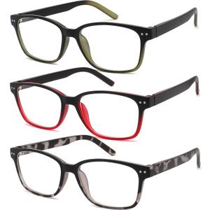 Men's Reading Glasses 3 Pack Anti-Blue Light UV Blocking Readers for Men Stylish Rivet Design TR90 Frame Spring Hinge Magnification +2.50x