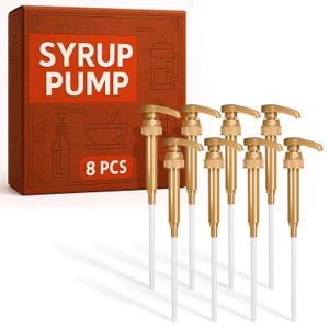 8 PCs Coffee Syrup Pumps - 9.25" Closed/11.54" Open Coffee Syrup Dispenser Pump - Fits Many 25.4 oz Bottles, Precise Dispensing, Lockable Mechanism, Easy to Use & Clean | Works with Liquids & Pastes (Gold 8-pack)