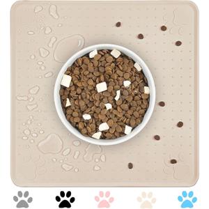 Pet Placemat for Dog and Cat, Waterproof Non-Slip Dogs Bowl Mat Prevent Food and Water Overflow, Puppy Dish Feeding Mats Suitable for Medium and Small Pets, Silicone (13" *13",Beige)