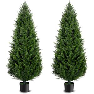 5FT Artificial Topiary Cedar Trees Outdoor Set of 2 Faux Pine Potted Plants 60'' UV Resistant Long Lasting Evergreen Fake Cypress Shrubs for Home Front Porch Patio Decor