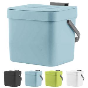LALASTAR Kitchen Compost Bin, Hanging Garbage Can with Lid for Kitchen Cabinet Door, Under Sink, Wall Mounted Waste Bin for Bathroom, 1.8 Gallon, Blue