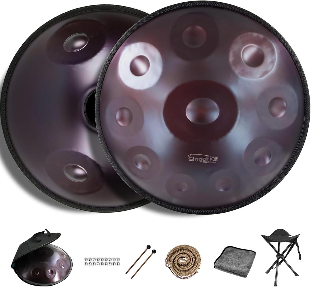 New Upgrad Dual-Faced Scale 12-Notes Handpan Drum, Handpan Drums for Adults, 440Hz D Minor Kurd Handpan, 10-Note Scale on Top, 2-Note Scale on Bottom, Beginner Handpan Drum (Purple, 22 Inch)