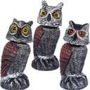 Hausse 3 Pack Bird Scarecrow Fake Horned Owl Decoy, Rotating Head Plastic Owl Bird Deterrents, Nature Enemy Horned Pest Repellent for Outdoor Garden