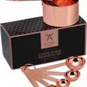 Copper Measuring Cups and Spoons Stainless Steel 9 pieces with 2 Rings