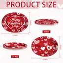 50Pcs Valentine's Day Oval Paper Plates 10" x 12" Large Red Pink Hearts Plates Disposable Heavy Duty Red Pink & White Heart Platters for Valentines Day Wedding Anniversary Engagement Party Decorations