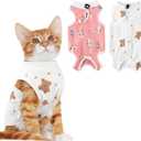 Coppthinktu 2 PCS Cat Recovery Suit for Spay Abdominal Wounds Cat Onesie for Cats After Surgery Recovery Suit Female Breathable E-Collar Alternative Kitten Onesie Anti Licking Small