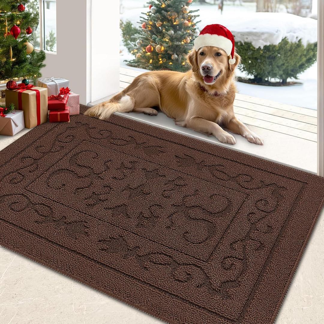 FONEYI Indoor Door Mat 24" x 36", Dirt Trapper Door Mats Non-Slip Entryway Rugs Washable, Absorbent Resist Dirt Welcome Mat, Low Profile Inside Floor Mats for Front Back Door and Entryway, Coffee