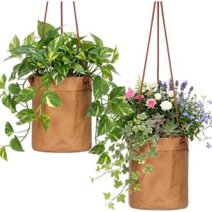2 Pcs Hanging Planters for Indoor Outdoor 6'' Washed Cowhide Plant Basket Hanging Hanger Flower Pot Plant Holder Decorative Container for Home Wall Decor