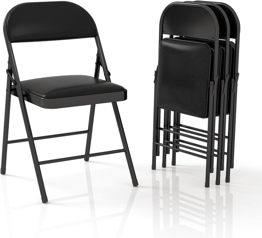 4 Pack Folding Chairs with Padded Cushion & Back, Padded Folding Chairs for Home, Office, Indoor, Outdoor Events (Black, 4 Pack) (Padded-bk)