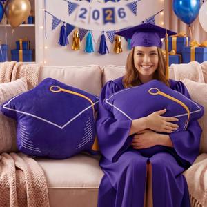 Yalikop 2 Pack Graduation Cap Pillow 12" x 12" Graduation Plush Stuffed Animal Class of 2026 Grad Decorations Gifts Congrats Grad Party Plush Favors for High School College Sofa Couch(Blue)