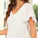 Zattcas Womens 2026 Summer Smocked Dress Short Flutter Sleeve V Neck Swiss Dot Babydoll Ruffle Tiered Mini Dress (White, S)