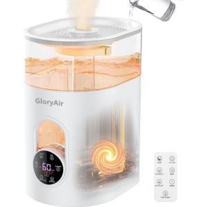 Humidifiers for Bedroom Large Room Home - GloryAir 6L Quiet Top Fill Cool & Warm Mist Humidifier with Smart Humidity Control, Remote Control, 7-Color Light, Humidistat, Oil Diffuser