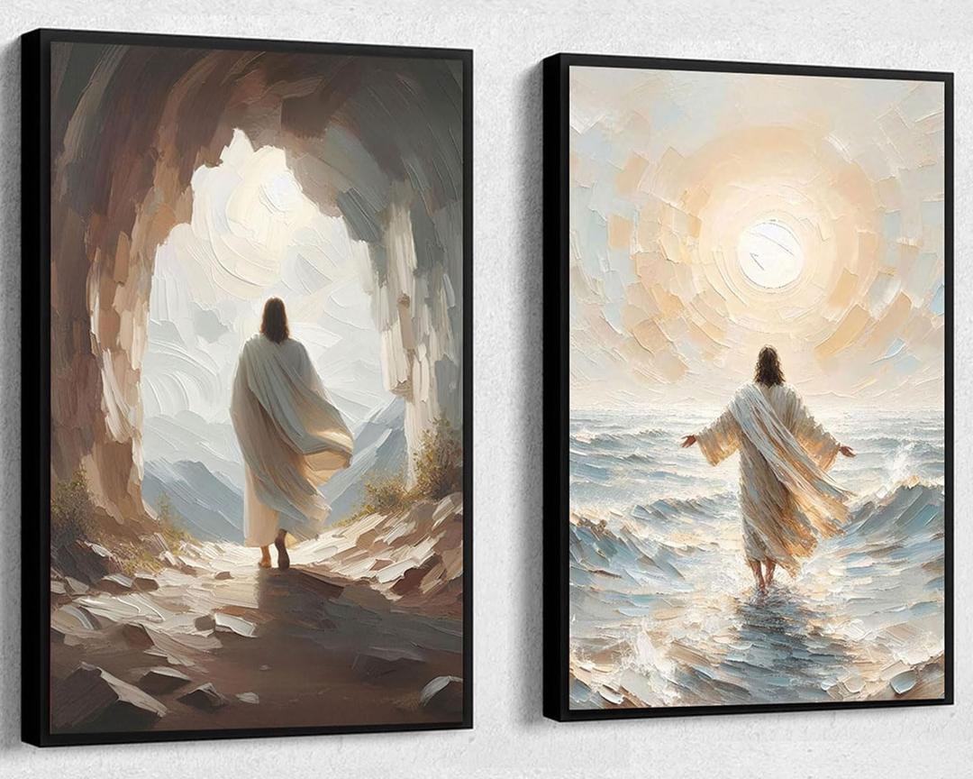 Jesus Walking on Water Wall Art Christian Spiritual Faith Posters Prints Pictures Divine Light Modern Religious Canvas Paintings Wall Decor Prayer Room Bedroom Living Room Decor 12x16 Inch Unframed