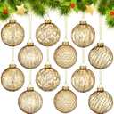 Jenaai 12 Pcs 2.36 Inch Gold Glass Christmas Ball Ornaments Vintage Christmas Tree Decorations Mercury Glass Hanging Ornaments for Trees Xmas Holiday Party Garland DIY Craft Supplies, 6 Style
