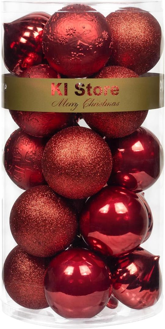 KI Store Red Christmas Balls 20pcs 3.15-Inch Christmas Tree Decoration Ornaments for Xmas Tree Holiday Wreath Garland Decor Ornaments Hooks Included