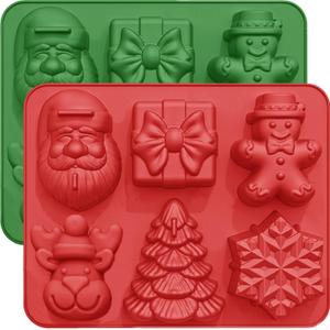 Christmas Baking Molds Silicone 2 PCS, Large Size Christmas Silicone Molds for Baking Cakes Soap Ice Cube Jello Resin Candles Wax Melts