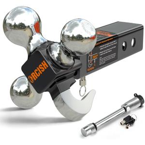 ORCISH 360 Swivel Trailer Hitch, Tri-Ball Mount with Heavy Duty Hook & Anti-Theft Lock, Chrome-Plated Trailer Ball Size 1-7/8", 2" and 2-5/16", Fit 2 Inch Hitch Receiver, Rotating Tow Hitch (Rotatable)