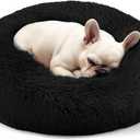 Hoewina Dog & Cat Bed, 20in Cat Beds for Indoor Cats, Calming Donut Bed for Puppy and Kitten, Washable Round Fluffy Pet Bed for Small Medium Dogs and Cats (Black)
